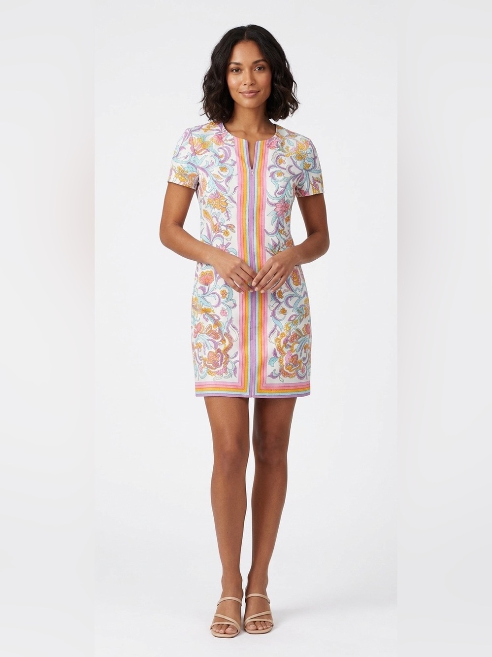 Trina Turk Full Zip Floral Stripe 100% Cotton Mini Dress Size 4